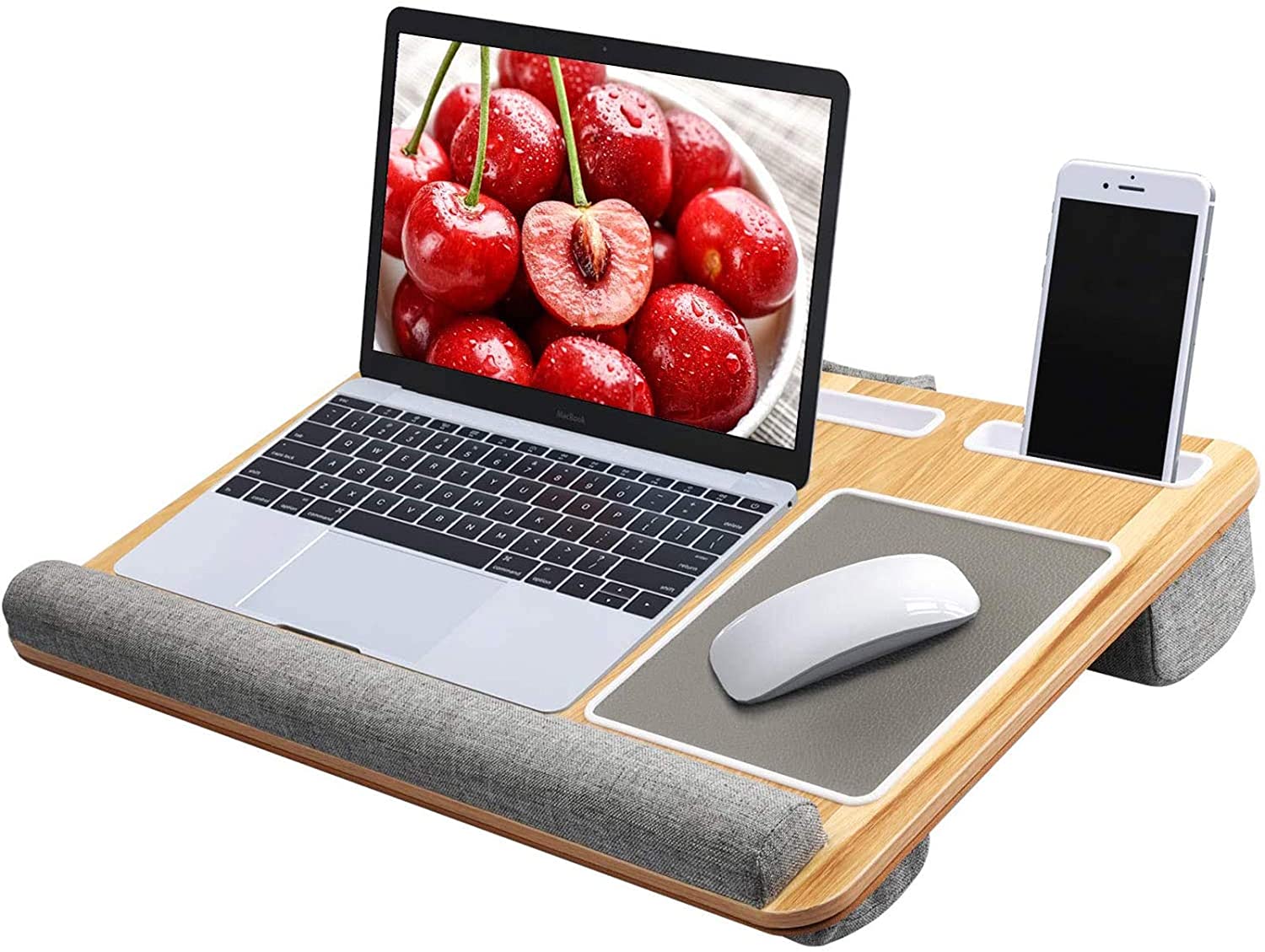 Lap Desk - Fits up to 17 inches Laptop Desk, Built in Mouse Pad & Wrist Pad  for Notebook, MacBook, Tablet, Laptop Stand with Tablet, Pen & Phone Holder  (Wood Grain) 